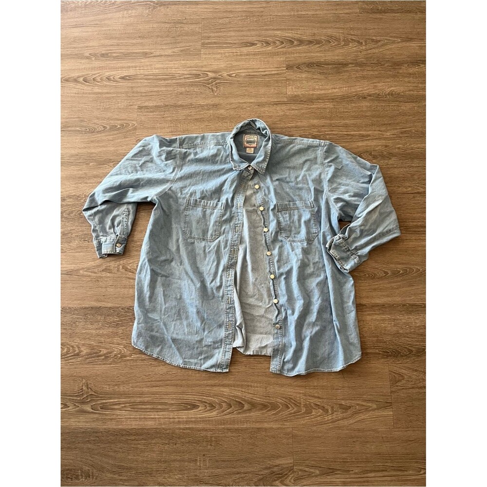 Vintage St Johns Bay Button Up Shirt Womens 24W Light Blue Denim Chambray Y2K